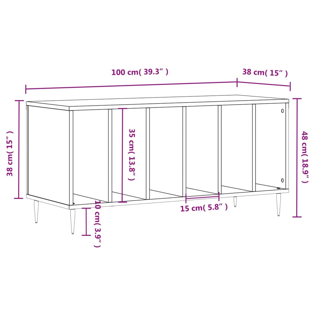 Record Cabinet White 100x38x48 cm Engineered Wood - Media Storage Cabinets & Racks