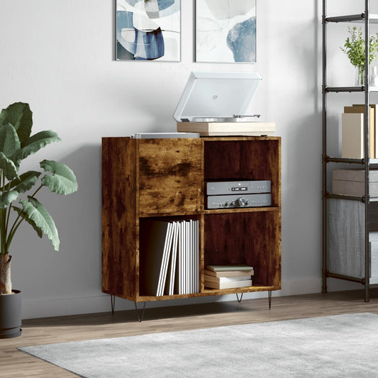Record Cabinet Smoked Oak 84.5x38x89 cm Engineered Wood - Media Storage Cabinets & Racks