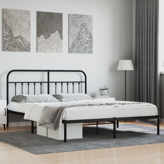 Metal Bed Frame with Headboard Black 180x200 cm Super King - Beds & Bed Frames