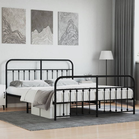 Metal Bed Frame with Headboard and Footboard Black 180x200 cm Super King - Beds & Bed Frames