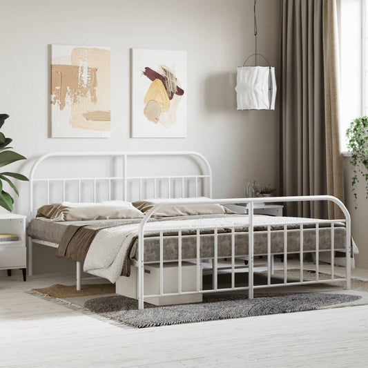 Metal Bed Frame with Headboard and Footboard White 160x200 cm - Beds & Bed Frames