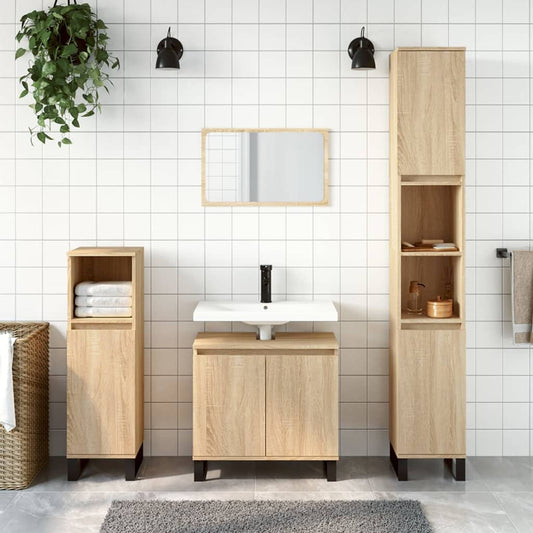 3 Piece Bathroom Cabinet Set Sonoma Oak Engineered Wood - Bathroom Furniture Sets