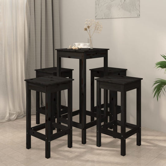 5 Piece Bar Set Black Solid Wood Pine - Kitchen & Dining Furniture Sets