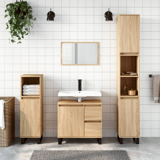 3 Piece Bathroom Furniture Set Sonoma Oak Engineered Wood - Bathroom Furniture Sets