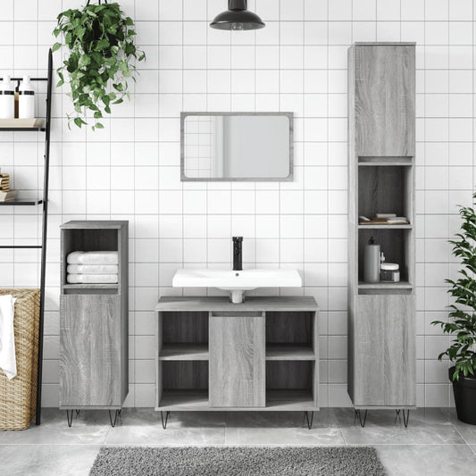 3 Piece Bathroom Furniture Set Grey Sonoma Engineered Wood - Bathroom Furniture Sets