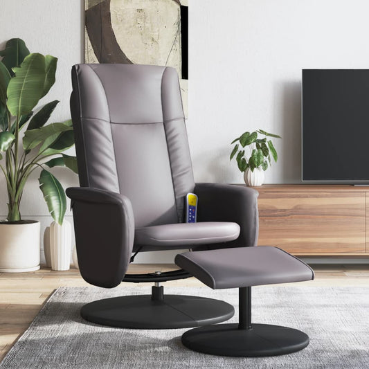 Massage Recliner Chair with Footstool Grey Faux Leather - Arm Chairs, Recliners & Sleeper Chairs