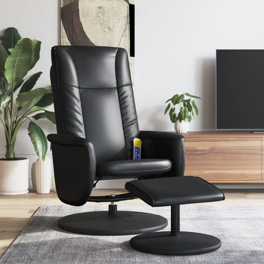 Massage Recliner Chair with Footstool Black Faux Leather - Arm Chairs, Recliners & Sleeper Chairs
