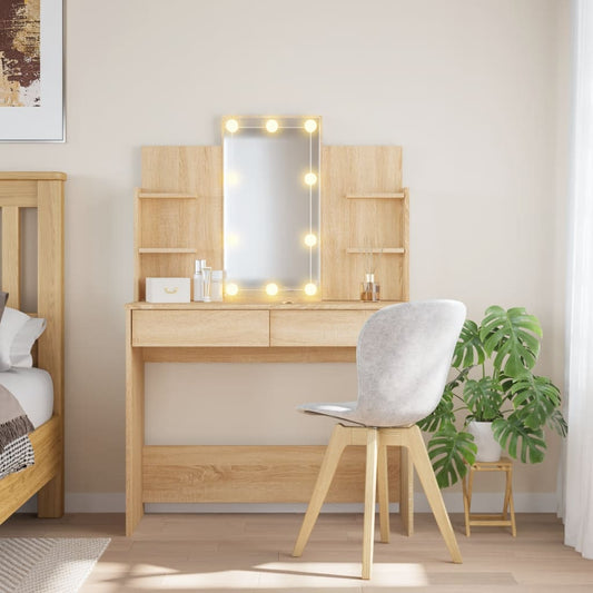 Dressing Table with LED Lights Sonoma Oak 96x40x142 cm - Bedroom Dressing Tables