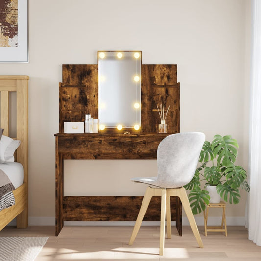 Dressing Table with LED Lights Smoked Oak 96x40x142 cm - Bedroom Dressing Tables
