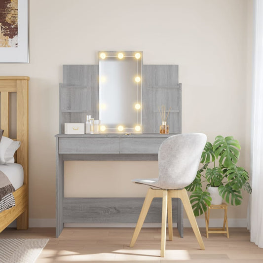 Dressing Table with LED Lights Grey Sonoma 96x40x142 cm - Bedroom Dressing Tables