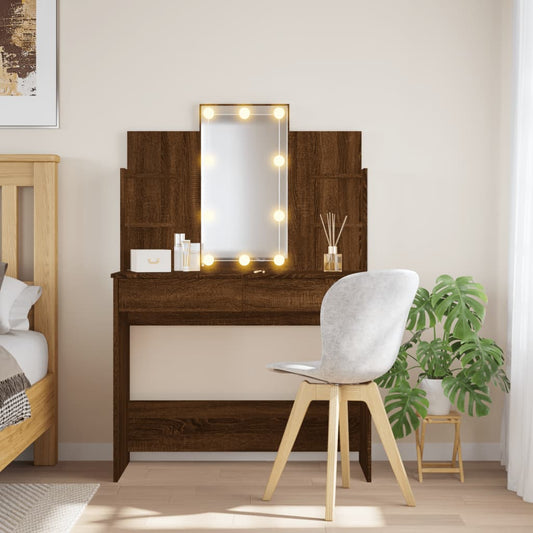 Dressing Table with LED Lights Brown Oak 96x40x142 cm - Bedroom Dressing Tables