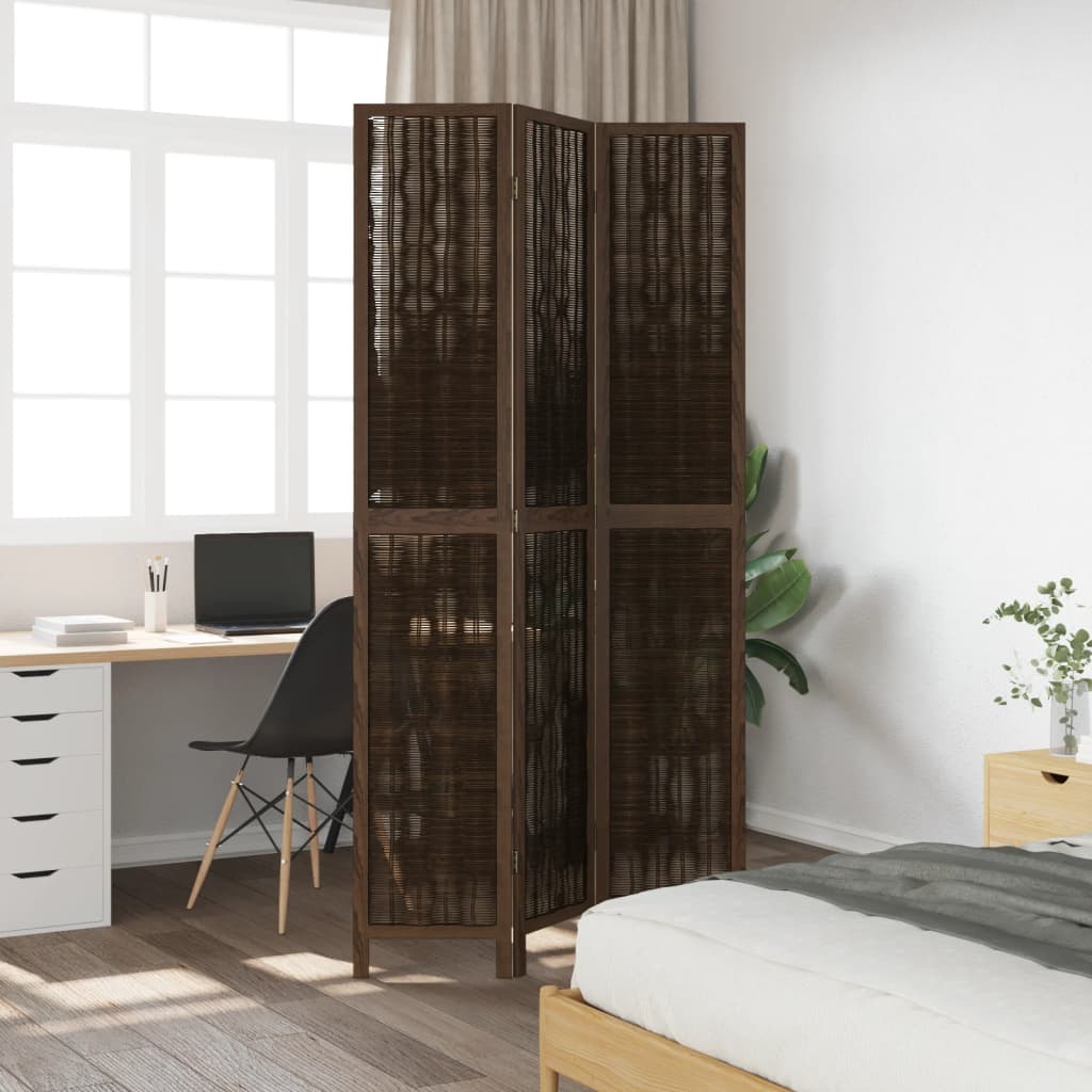 Room Divider 3 Panels Dark Brown Solid Wood Paulownia - Room Dividers