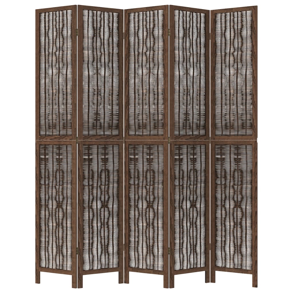 Room Divider 5 Panels Dark Brown Solid Wood Paulownia - Room Dividers