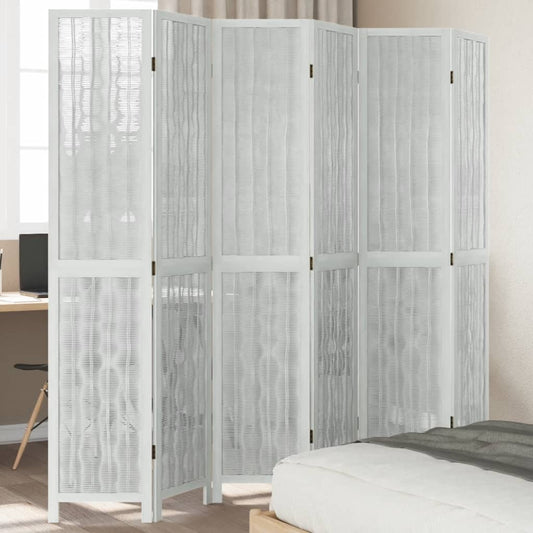 Room Divider 6 Panels White Solid Wood Paulownia - Room Dividers