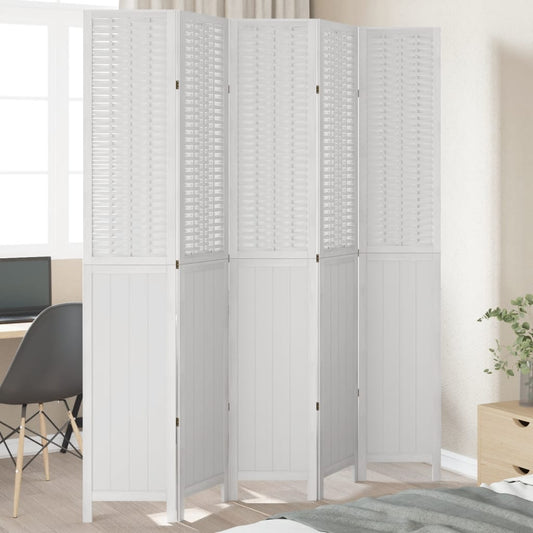 Room Divider 5 Panels White Solid Wood Paulownia - Room Dividers
