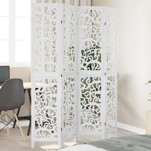 Room Divider 4 Panels White Solid Wood Paulownia - Room Dividers