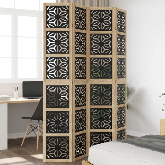 Room Divider 4 Panels Brown and Black Solid Wood Paulownia - Room Dividers