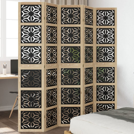 Room Divider 5 Panels Brown and Black Solid Wood Paulownia - Room Dividers