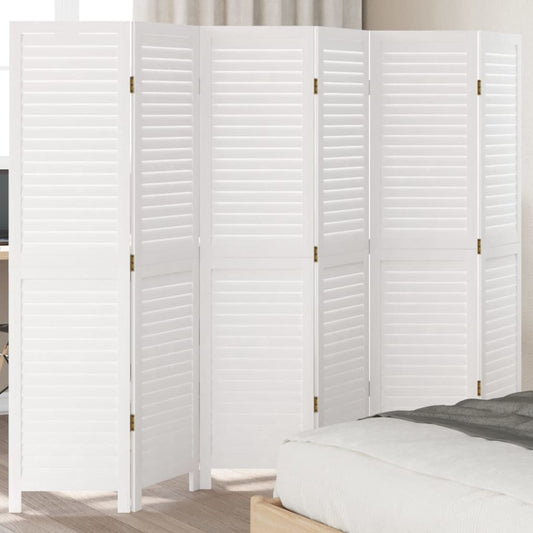 Room Divider 6 Panels White Solid Wood Paulownia - Room Dividers