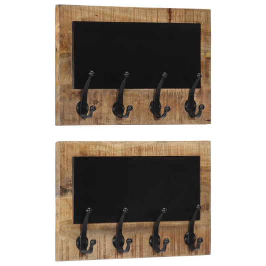 Wall-mounted Coat Racks with 4 Hooks 2 pcs Solid Wood Mango - Coat & Hat Racks