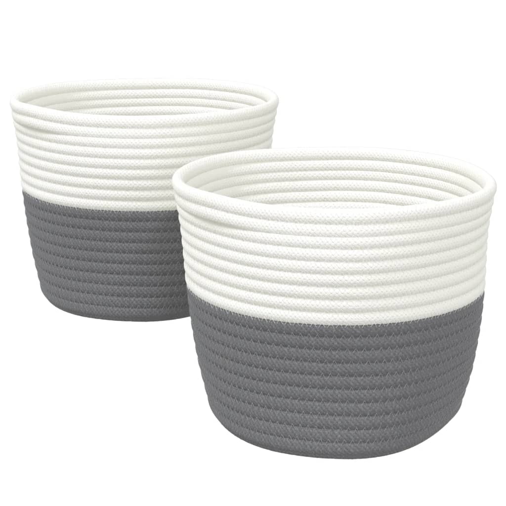 Storage Baskets 2 pcs Grey and White Ø24x18 cm Cotton - Baskets