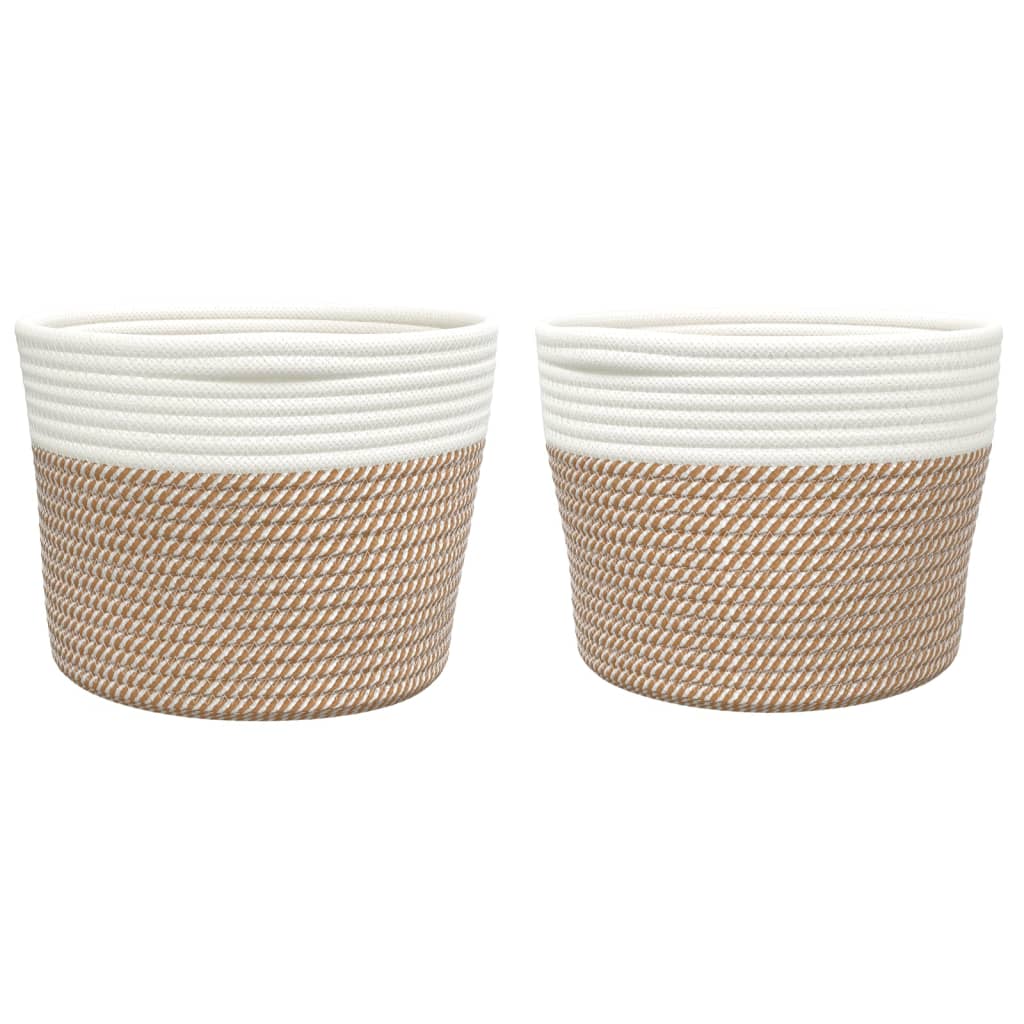 Storage Baskets 2 pcs Brown and White Ø24x18 cm Cotton - Baskets
