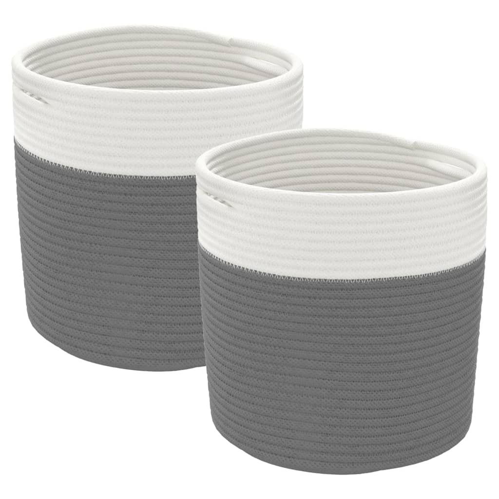 Storage Baskets 2 pcs Grey and White Ø28x28 cm Cotton - Baskets