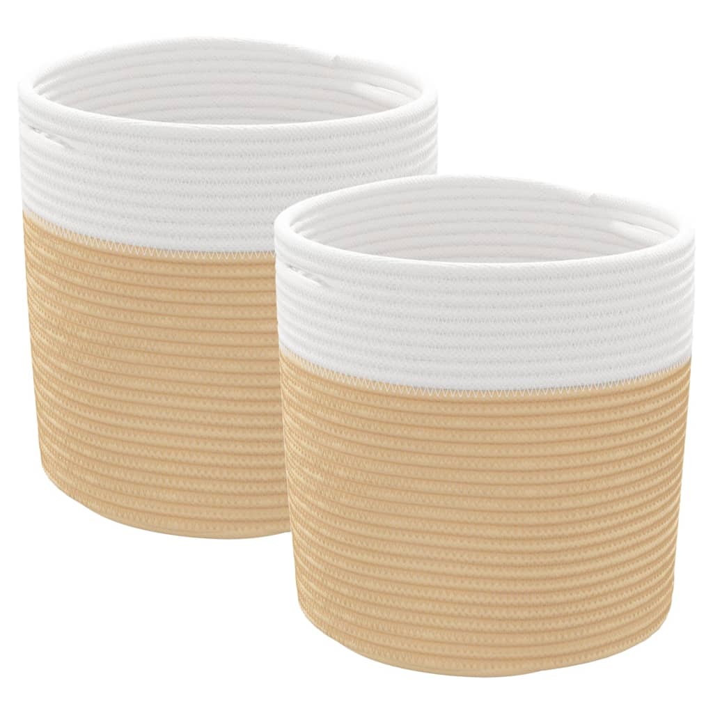Storage Baskets 2 pcs Beige and White Ø28x28 cm Cotton - Baskets
