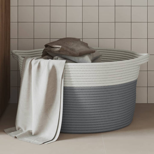 Storage Basket Grey and White Ø40x25 cm Cotton - Baskets