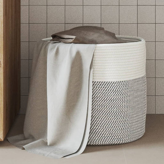 Storage Basket Grey and White Ø40x35 cm Cotton - Baskets