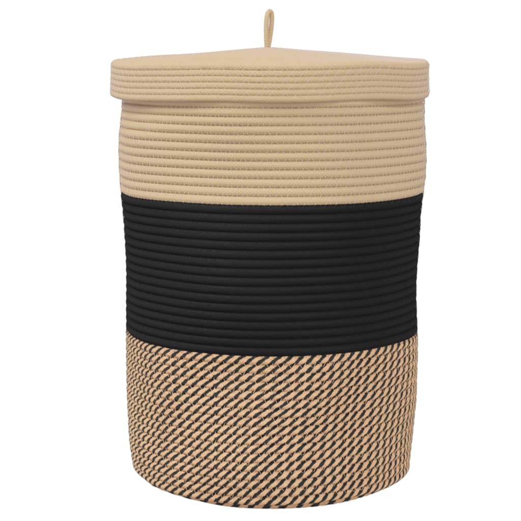 Storage Basket with Lid Black and Beige Ø37x50 cm Cotton - Baskets