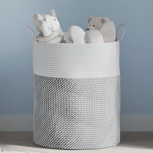 Storage Basket Grey and White Ø38x46 cm Cotton - Baskets