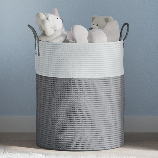 Storage Basket Grey and White Ø38x46 cm Cotton - Baskets