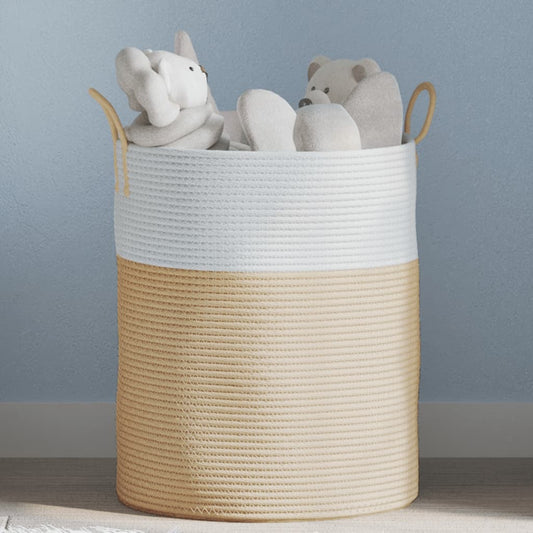 Storage Basket Beige and White Ø38x46 cm Cotton - Baskets