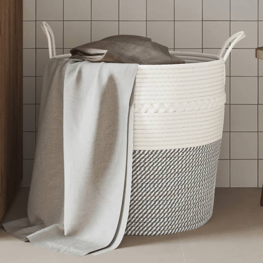 Storage Basket Grey and White Ø43x38 cm Cotton - Baskets