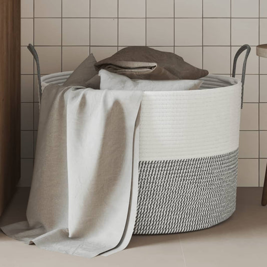 Storage Basket Grey and White Ø51x33 cm Cotton - Baskets