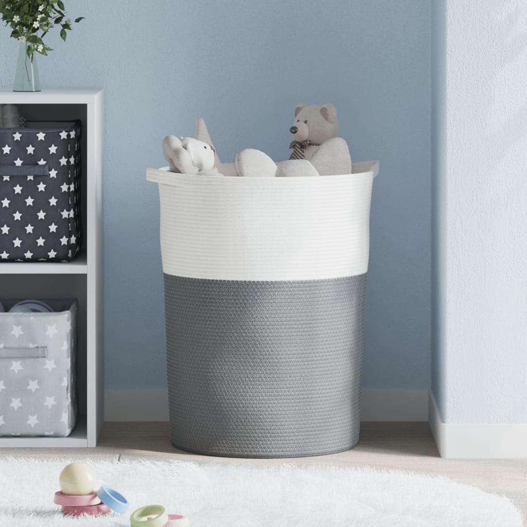 Storage Basket Grey and White Ø49x65 cm Cotton - Baskets