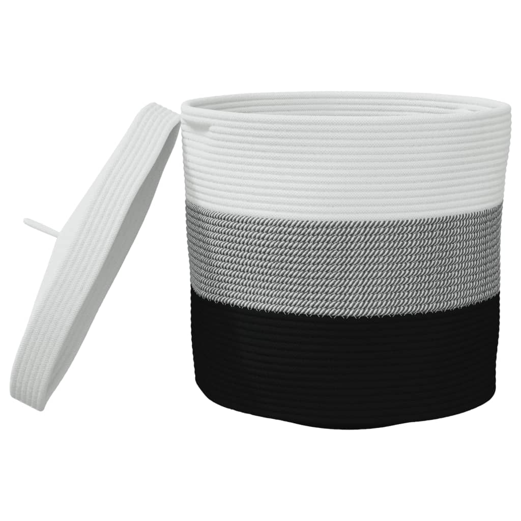 Storage Basket with Lid White and Black Ø40x35 cm Cotton - Baskets