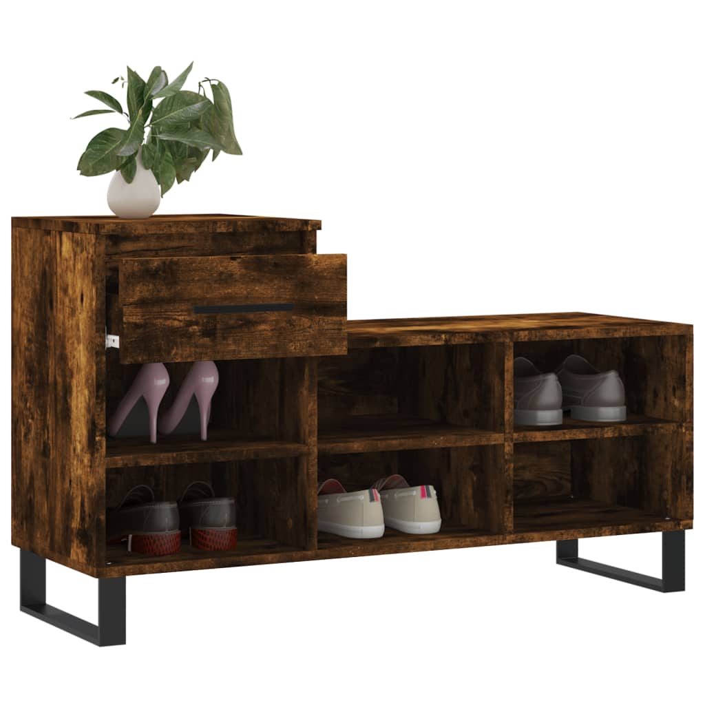 Shoe Cabinet Smoked Oak 102x36x60 cm Engineered Wood - Shoe Racks & Organisers