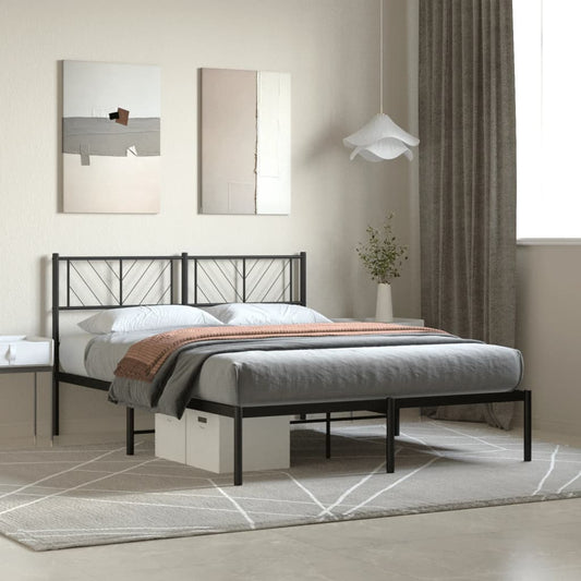 Metal Bed Frame with Headboard Black 160x200 cm - Beds & Bed Frames