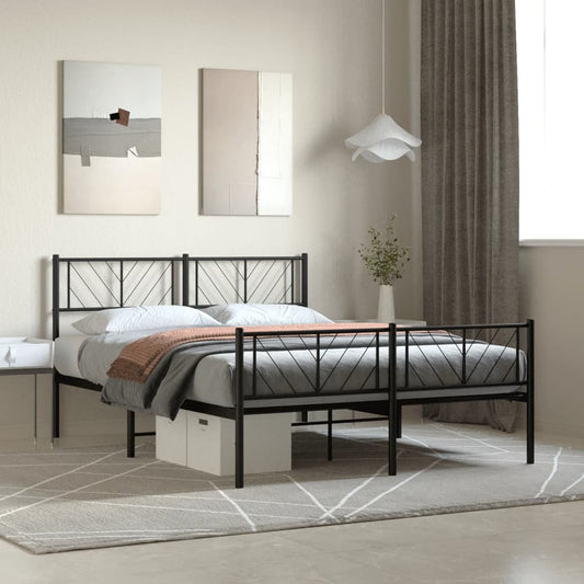 Metal Bed Frame with Headboard and Footboard Black 140x200 cm - Beds & Bed Frames