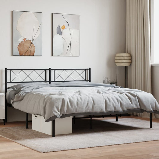 Metal Bed Frame with Headboard Black 140x200 cm - Beds & Bed Frames