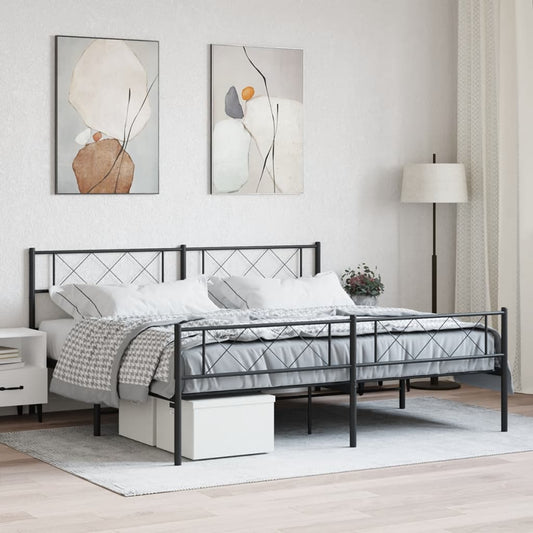 Metal Bed Frame with Headboard and Footboard Black 200x200 cm - Beds & Bed Frames