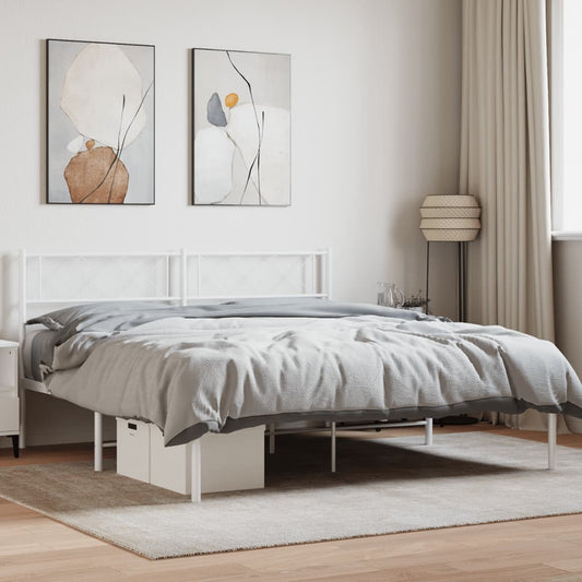 Metal Bed Frame with Headboard White 140x200 cm - Beds & Bed Frames