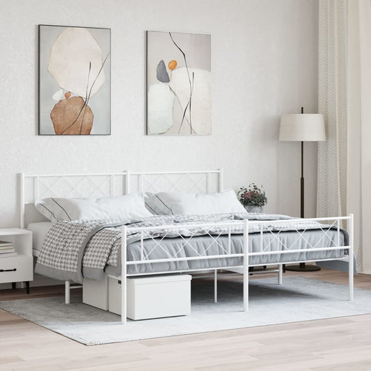 Metal Bed Frame with Headboard and Footboard White 200x200 cm - Beds & Bed Frames