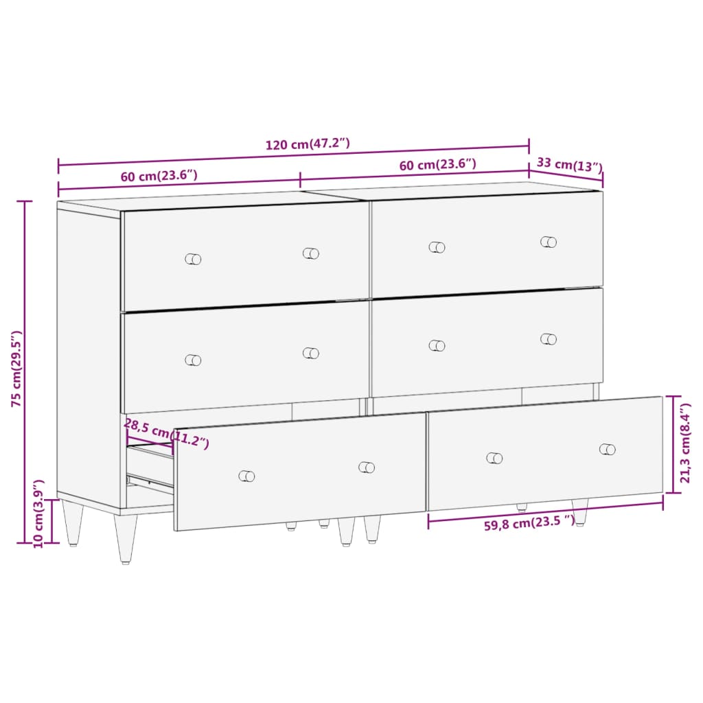Side Cabinets 2 pcs 60x33x75 cm Solid Wood Mango - Buffets & Sideboards
