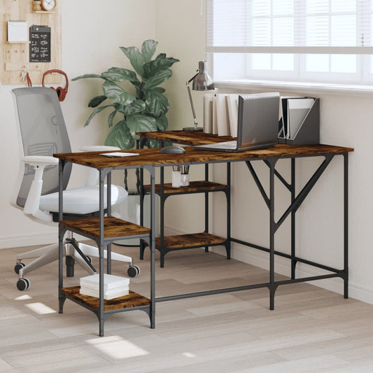 Desk Smoked Oak 139x139x75 cm Engineered Wood - Desks