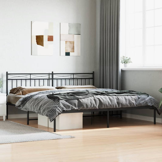 Metal Bed Frame with Headboard Black 200x200 cm - Beds & Bed Frames