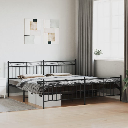 Metal Bed Frame with Headboard and Footboard Black 200x200 cm - Beds & Bed Frames