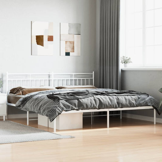 Metal Bed Frame with Headboard White 200x200 cm - Beds & Bed Frames